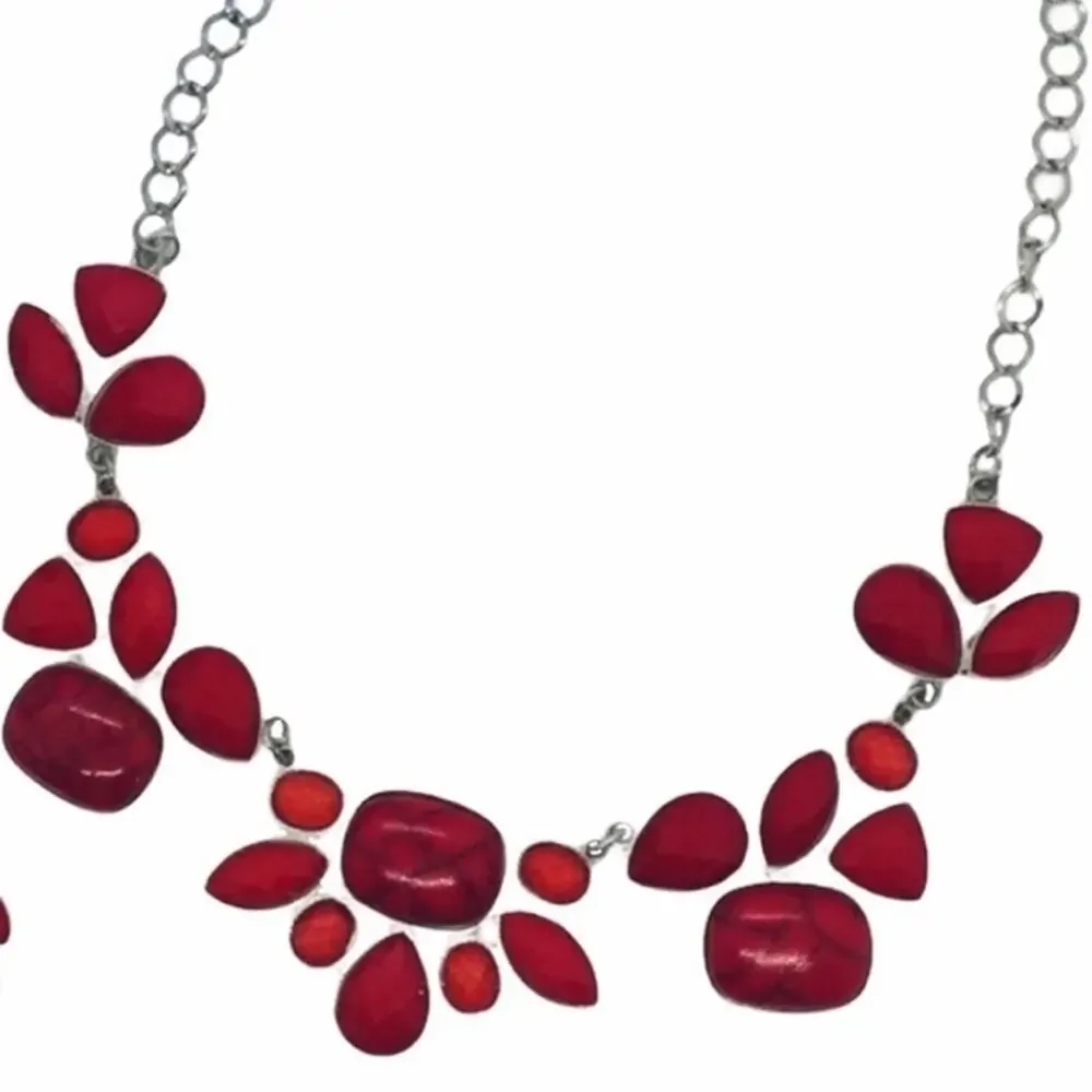 Vintage Red Marbled Stone Gothic Necklace